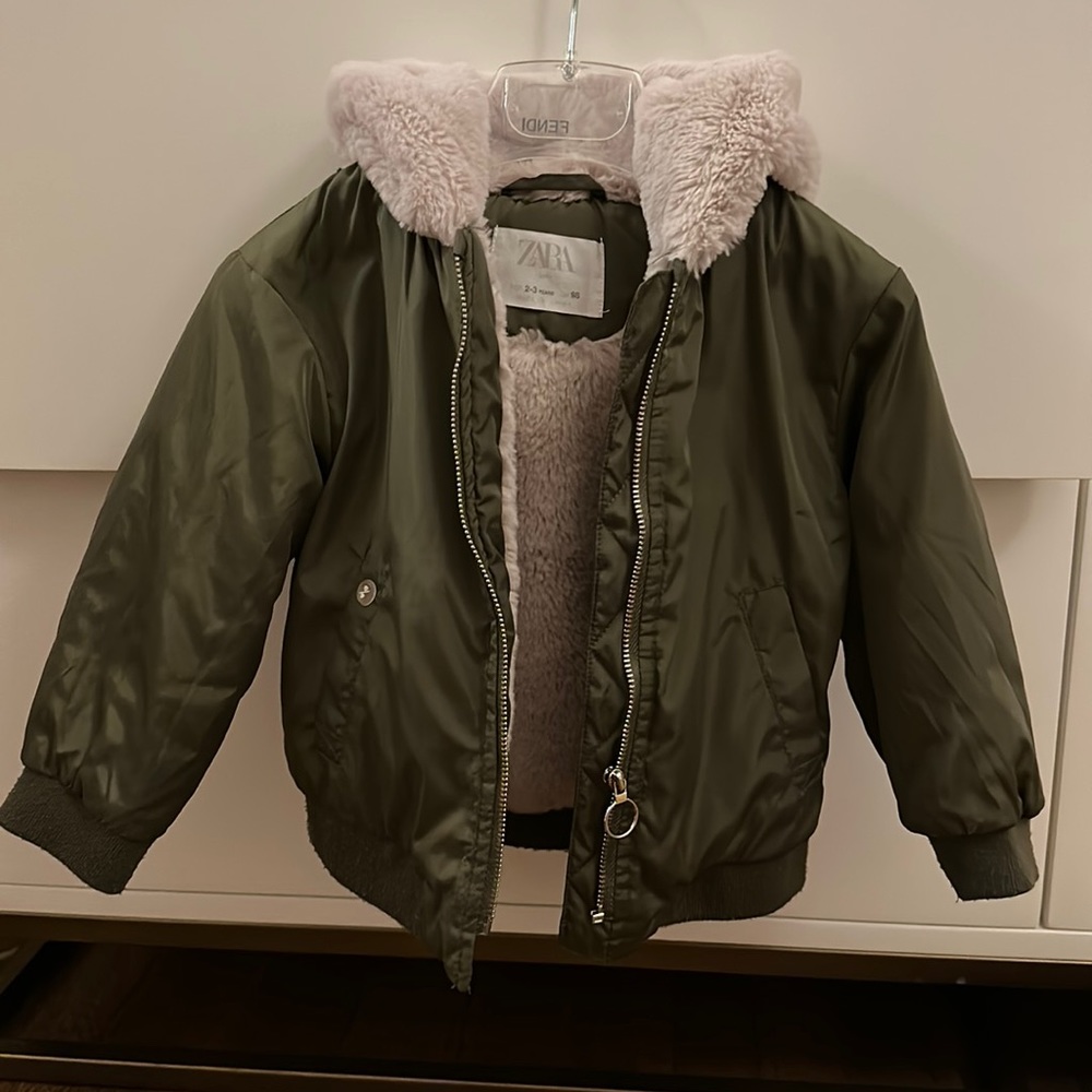 Zara toddler bomber jacket with fur hood size 2-3 years